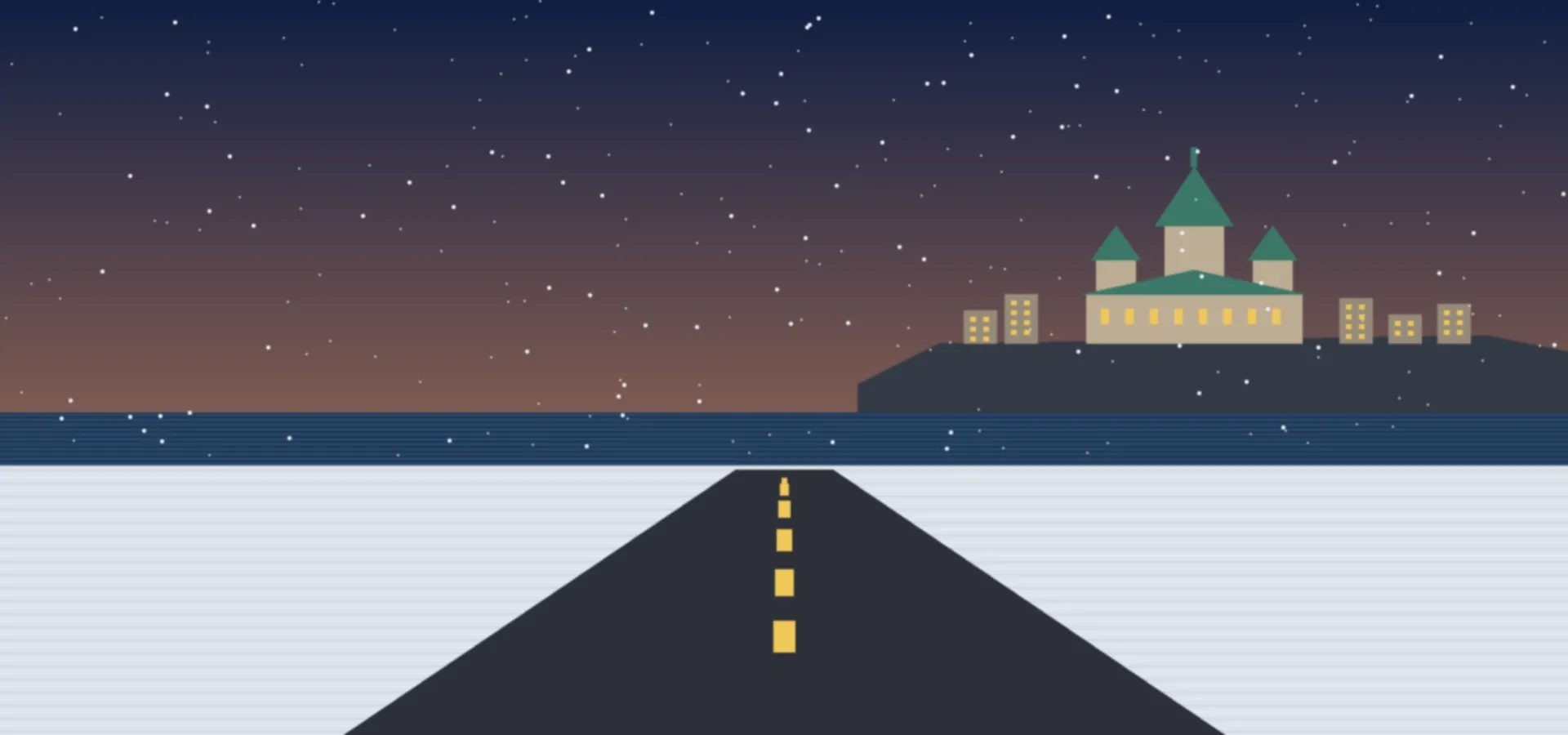 Winter highway along the St. Lawrence River in Quebec at dusk